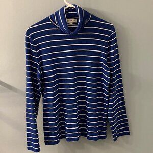 Jones New York Sport Womens Turtleneck Shirt Blue/White Stripe Large
